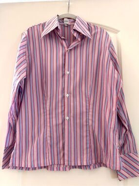NWOT Craig Taylor 100% Egyptian Cotton Darted Retro Striped Button Down. USA. L